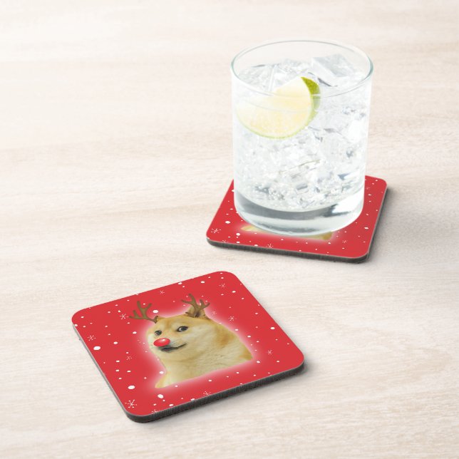 Doge Dogright Doggo Dog Christmas Meme Card red Coaster (Right Side)