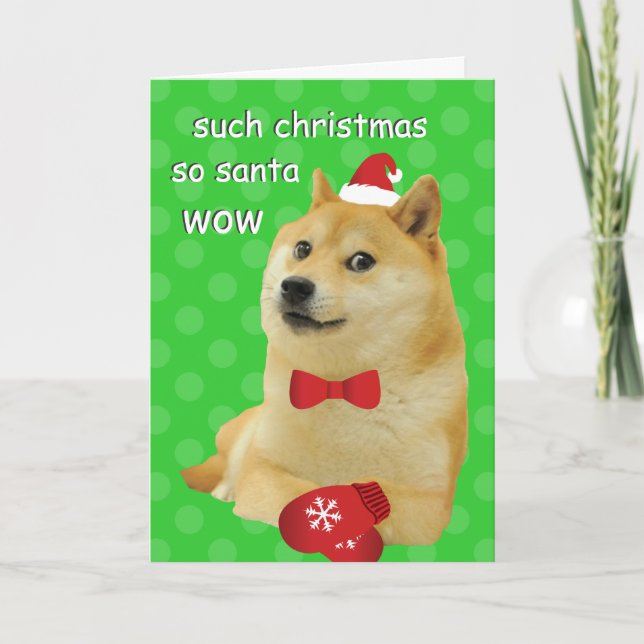 Doge Funny Meme Green Holiday Card (Front)