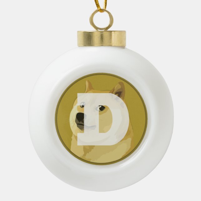 Dogecoin Ceramic Ball Christmas Ornament (Front)