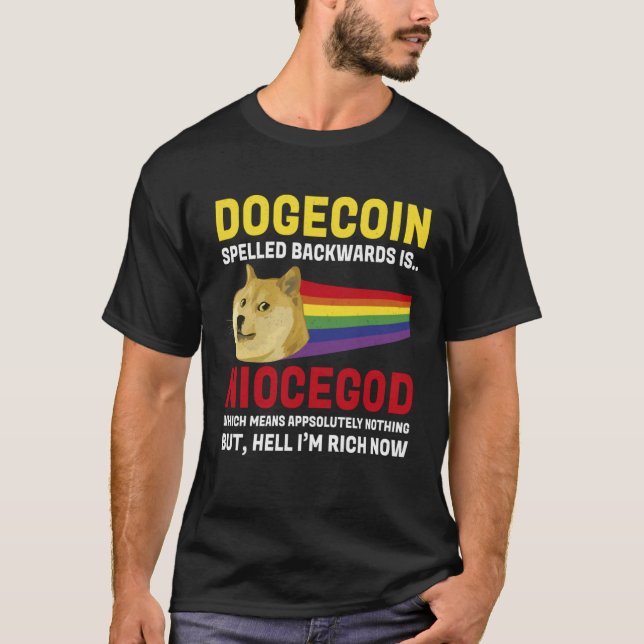 Dogecoin Crypto Meme Dogecoin Backwards  Cryptocur T-Shirt (Front)