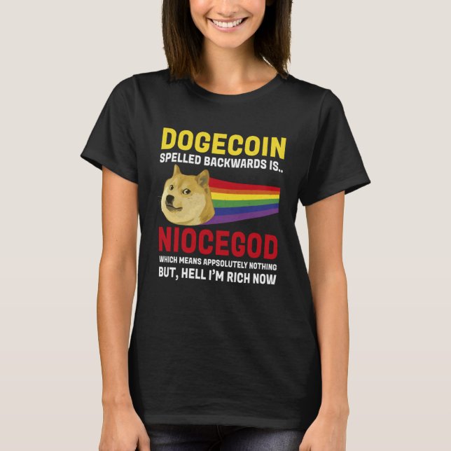 Dogecoin Crypto Meme Dogecoin Backwards  Cryptocur T-Shirt (Front)