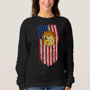 Dogecoin Doge Cryptocurrency American Flag Grunge Sweatshirt