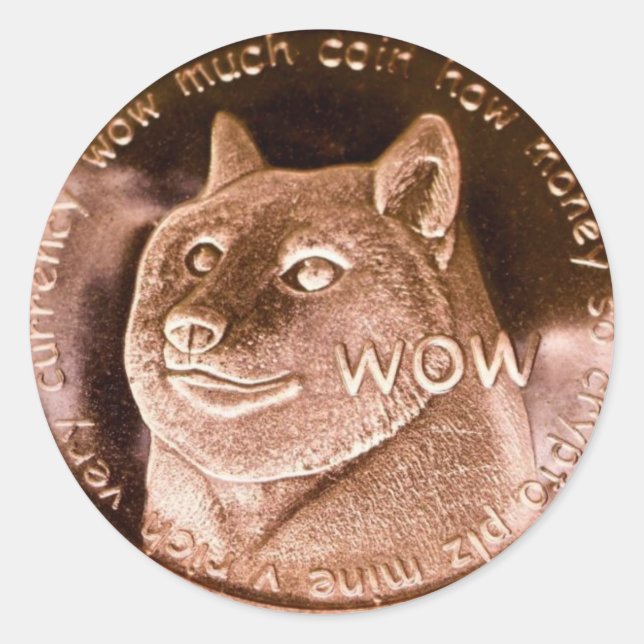 Dogecoin Gold Coin Wow Classic Round Sticker (Front)