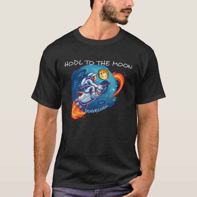 Dogecoin HODL To The Moon Crypto Rocket Cryptocurr T-Shirt (Front)