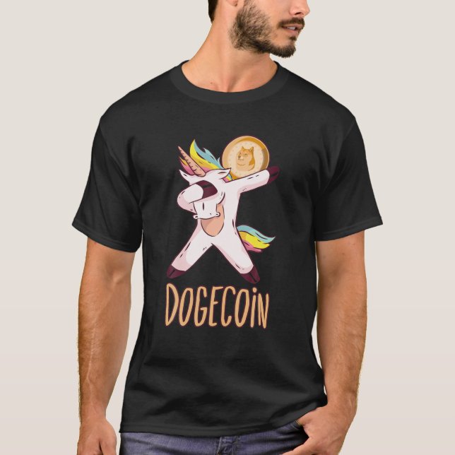 Dogecoin Moon Dab Cryptocurrency Bitcoin Funny Dog T-Shirt (Front)