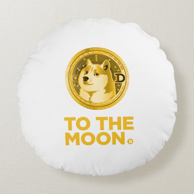 Dogecoin te the moon round cushion (Front)