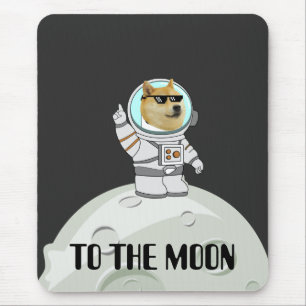 Dogecoin to the moon funny black astronaut dog mouse pad