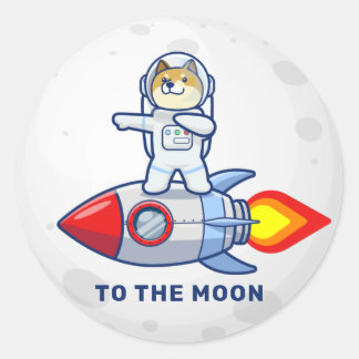 Dogecoin To The Moon Rocket Man Space Doge Crypto Classic Round Sticker