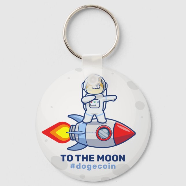 Dogecoin To The Moon Rocket Man Space Doge Crypto Key Ring (Front)