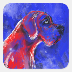 Doggenportrait rot blau Dogge modern Square Sticker