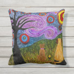 Doggie and Cat Starry Night Outdoor Pillow<br><div class="desc">A fun, colorful and whimsical hand-drawn and painted dog and cat design. This colorful pillow is a perfect gift for the dog and cat lover in your life or for yourself and sure to brighten up any room. I hope it makes you happy . . . that is my goal...</div>