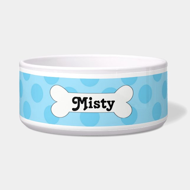 Doggie Blues- Light Blue Personalised Dog Bowl (Front)