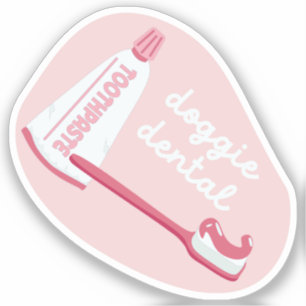 "Doggie Dental" dog care reminder cherry pink