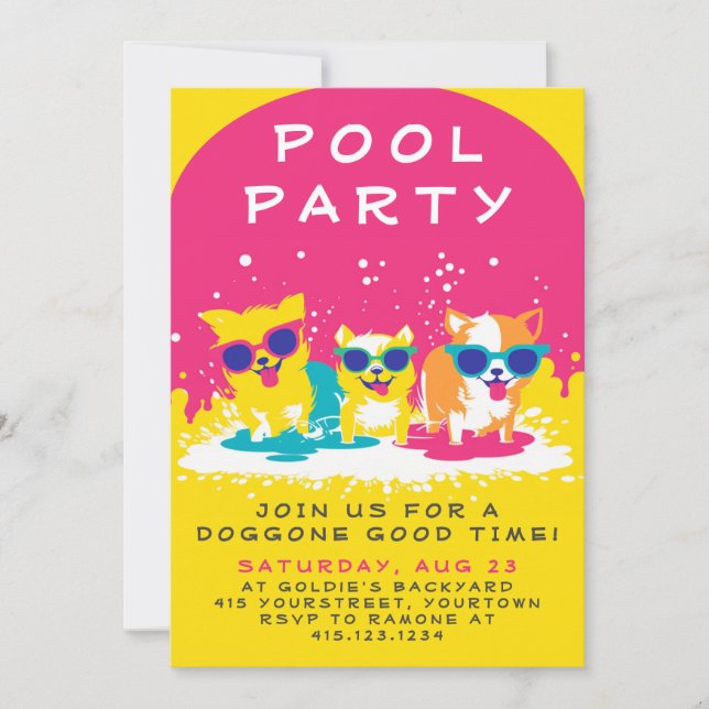 Doggie Pool Party Invitation  | Customisable (Front)