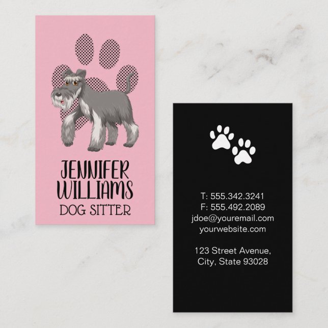 Doggie Prints Shaggy Grey Dog Business Card (Front/Back)