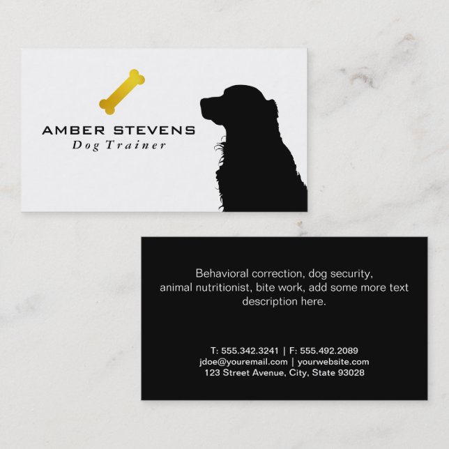 Doggie Silhouette | Gold Dog Bone Business Card (Front/Back)