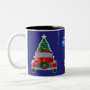 Doggie Treat Christmas Tree Little Red Truck Two-Tone Coffee Mug