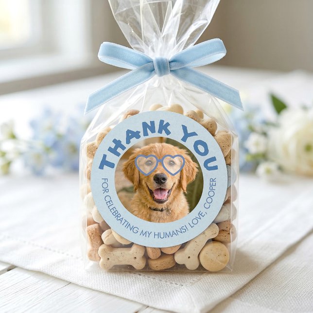Doggie Treat Wedding Favors Dog Photo Thank You Classic Round Sticker (Dog Photo Thank You Stickers)