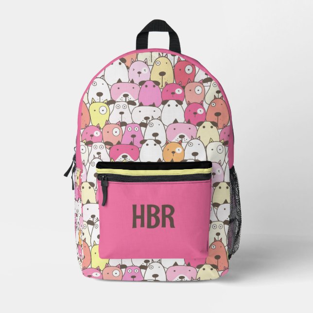 Doggy Dog World Pink Pet Printed Backpack (Front)