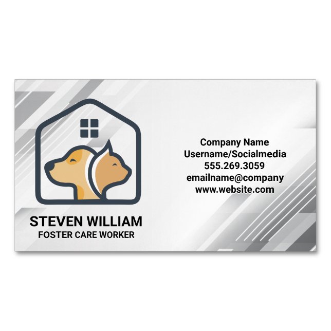 Doggy Kitty House Logo | Pet Store Services Magnetic Business Card (Front)
