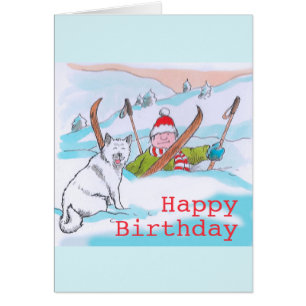 Doggy ski trip Birthday card