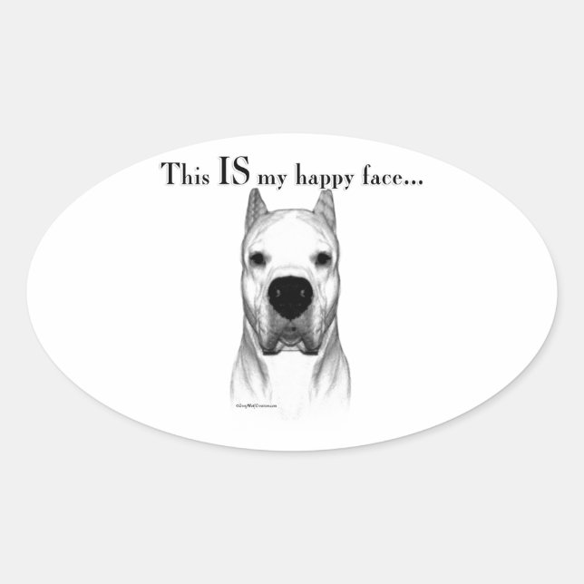 Dogo Argentino Happy Face Oval Sticker (Front)