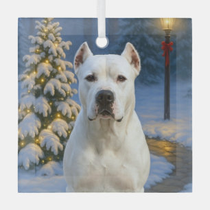 Dogo Argentino Holiday  Glass Tree Decoration