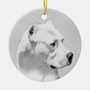 Dogo Argentino Painting - Original Dog Art Ceramic Ornament