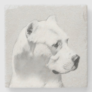 Dogo Argentino Painting - Original Dog Art Stone Coaster