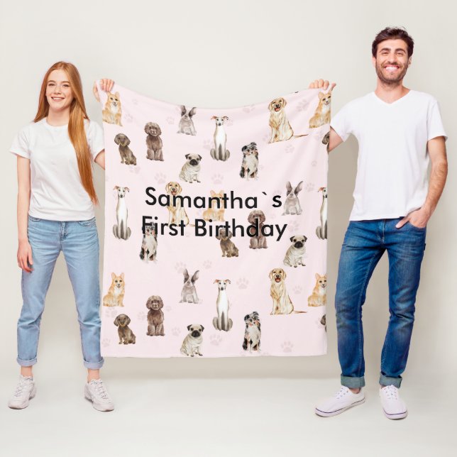 DogPuppy watercolor dogs first birthday Fleece Blanket (In Situ)