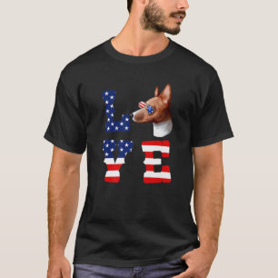 Dogs 365 Basenji Love Dog American Flag USA T-Shirt