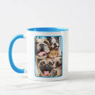 Dogs and a Cat Group Photo Mug