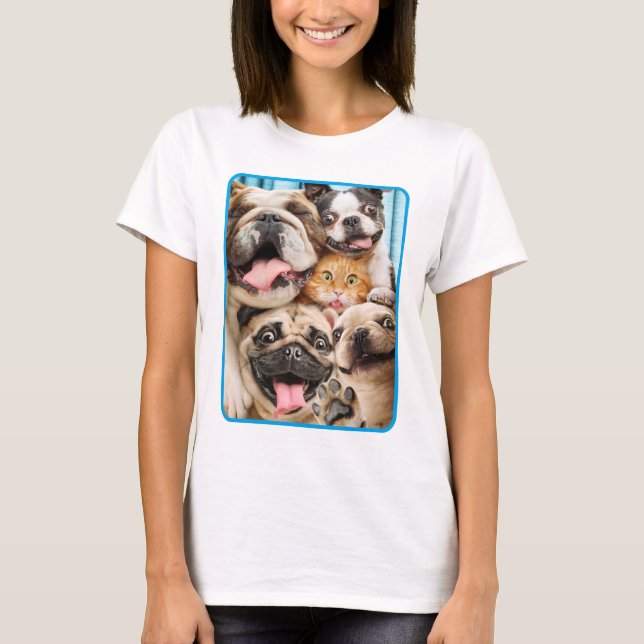 Dogs and a Cat Group Photo T-Shirt (Front)