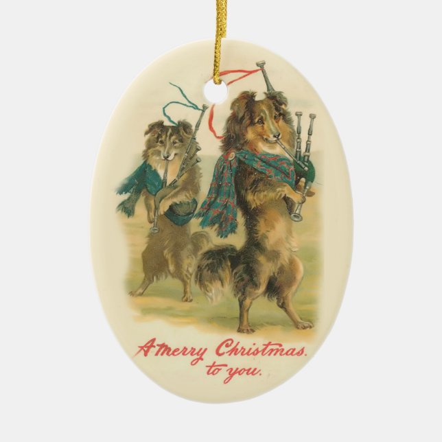 Dogs and Bagpipes Christmas Ornament (Front)