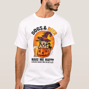 Dogs And Beer Make Me Happy Halloween Golden Retri T-Shirt