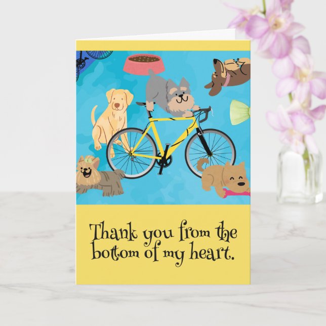 Dogs and Bikes Puppies Yellow Bicycle Aqua Custom Card (Orchid)