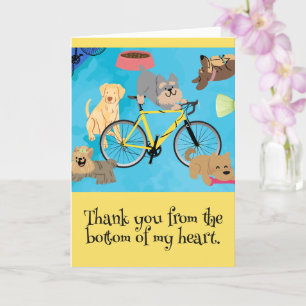 Dogs and Bikes Puppies Yellow Bicycle Aqua Custom Card