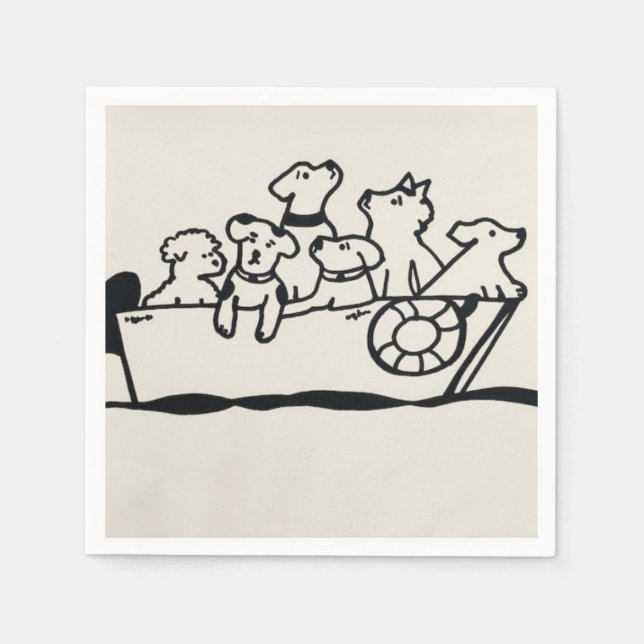 "Dogs and Boats" Paper Napkins by Willowcatdesign (Front)