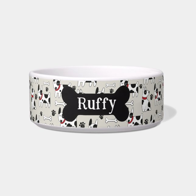 Dogs and Bones Pattern Personalise Bowl (Front)