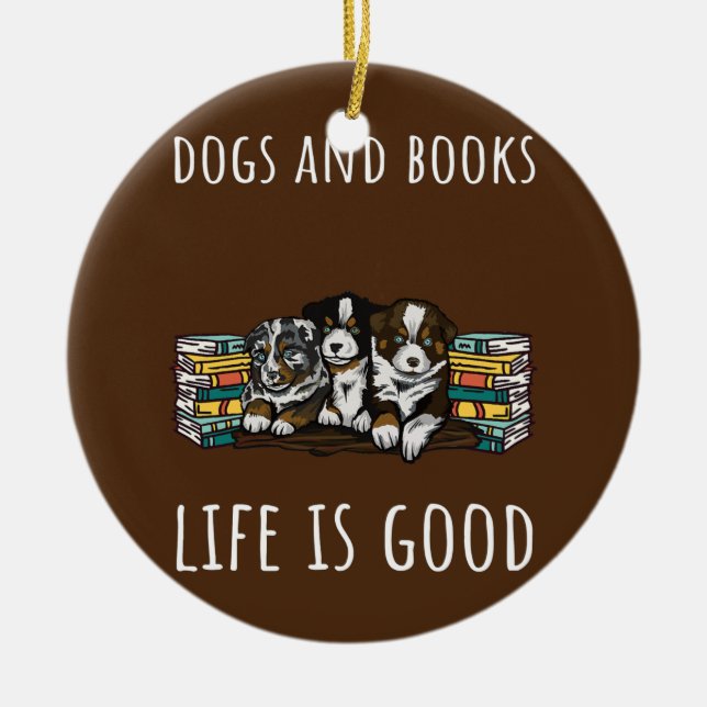 Dogs And Books  Ceramic Ornament (Front)