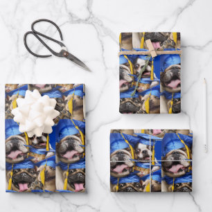 Dogs and Cat Grads in Photo Booth Wrapping Paper Sheet