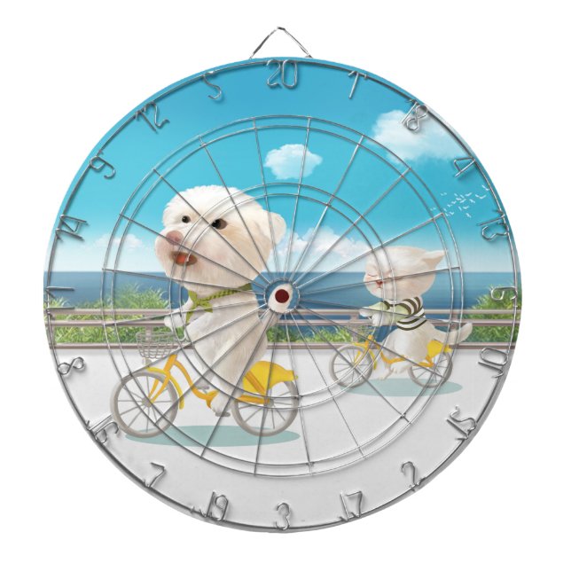 Dogs and Cats Biking by the Sea Dartboard (Front)