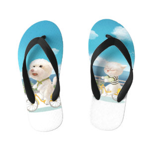 Dogs and Cats Biking by the Sea Kid's Thongs