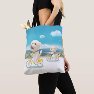 Dogs and Cats Biking by the Sea Tote Bag