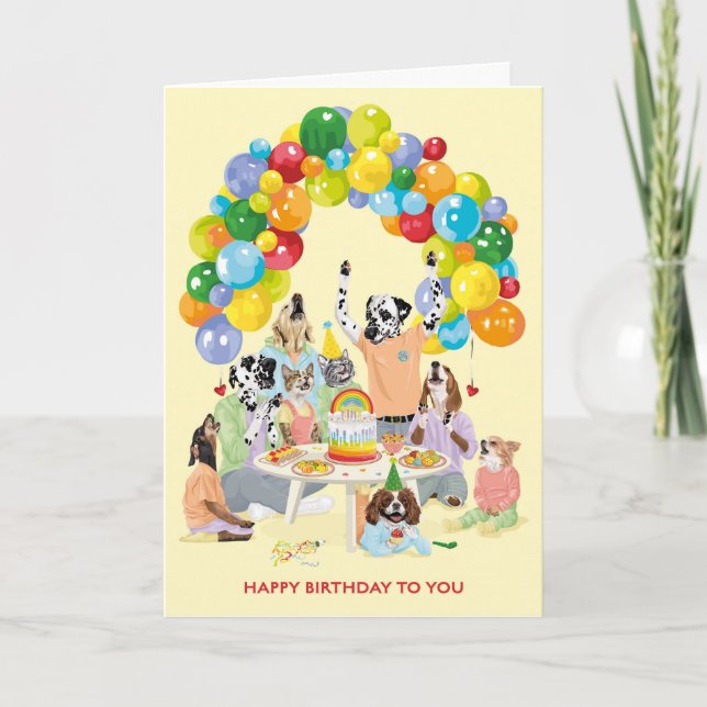 Dogs and Cats Birthday Cake Party Card (Front)