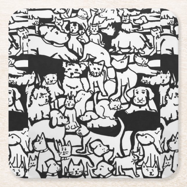 Dogs and Cats Cartoon" Coaster (Front)
