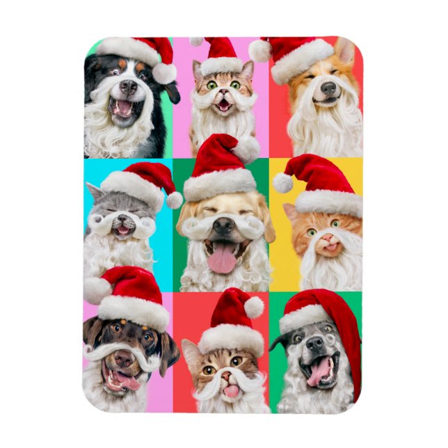 Dogs and Cats with Santa Beard Magnet (Vertical)