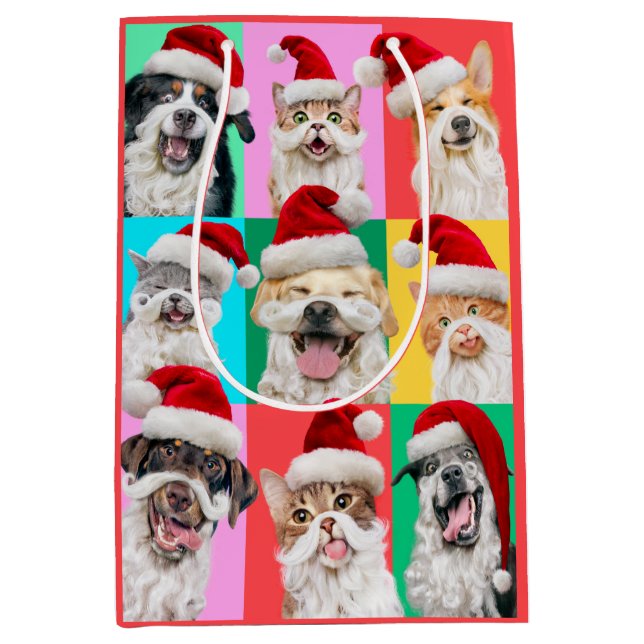 Dogs and Cats with Santa Beard Medium Gift Bag (Front)