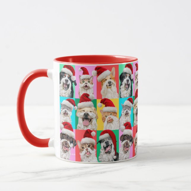 Dogs and Cats with Santa Beard Mug (Left)