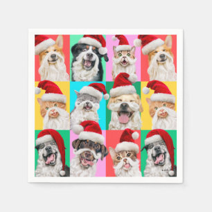 Dogs and Cats with Santa Beard Napkin